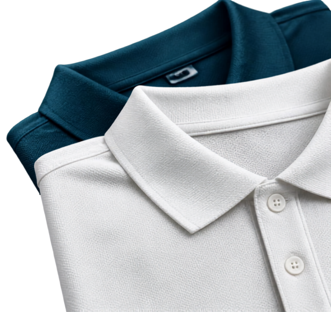White and navy cotton polo shirts