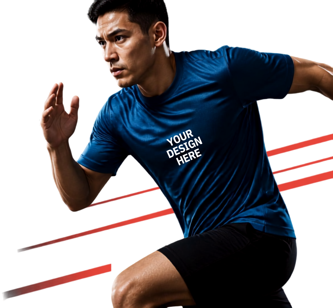 Athlete wearing a blue customized dri-fit shirt