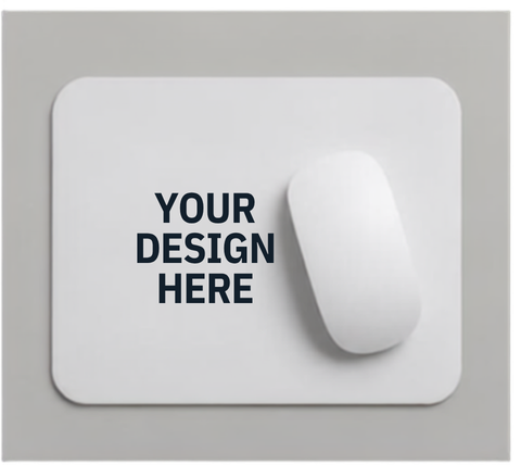 White customized mouse pad with a computer mouse